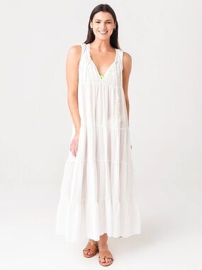 NWT 9 Seed Core Cotton Sleeveless Tier Maxi Dress White Small